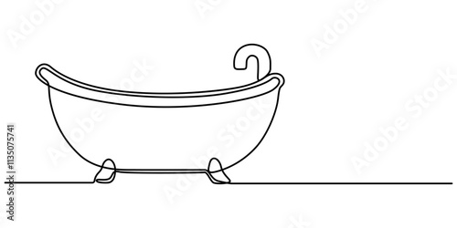 Continuous Line Drawing of Baby Bath Icon. Hand Drawn Symbol Vector Illustration, Bathtub in continuous line art drawing style. Clawfoot tub minimalist black linear design isolated on white background