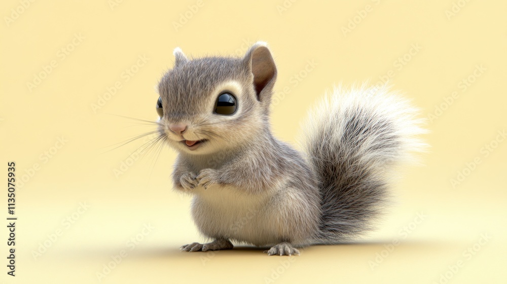 Obraz premium Adorable Baby Squirrel Posing Against Pale Yellow Background