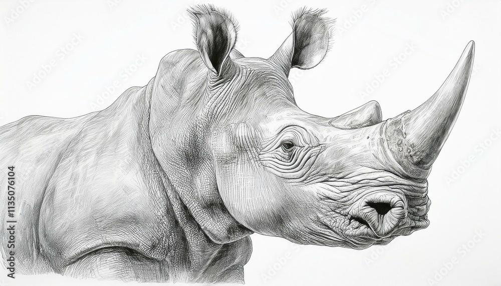 Rhinoceros sketched in pencil on white background Rhinoceros sketched in pencil on white background