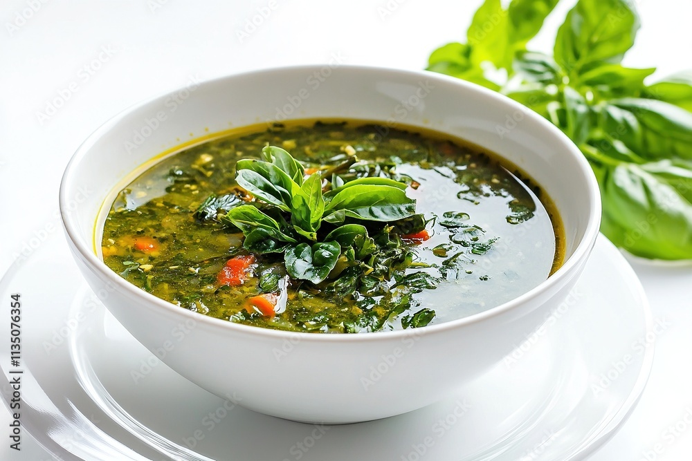 A bowl of Caribbean callaloo soup with vibrant green leaves, garnished with fresh herbs. A bowl of Caribbean callaloo soup with vibrant green leaves, garnished with fresh herbs.