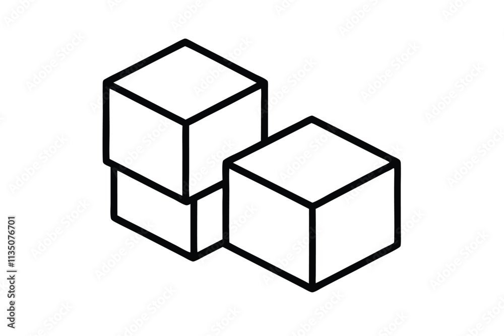 Three Sugar cubes icon design line art vector illustration Three Sugar cubes icon design line art vector illustration
