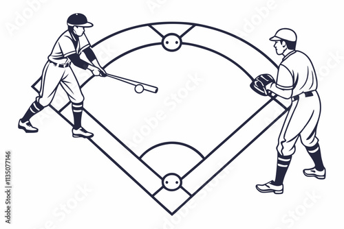 Baseball Diamond Simple layout of four bases with connecting lines vector silhouette on a white background