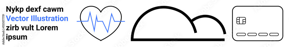 Heartbeat shape with ECG lines, cloud graphic, and credit card icon beside Lorem Ipsum text in black and blue. Ideal for technology, finance, health, cloud computing, design concepts, infographics Heartbeat shape with ECG lines, cloud graphic, and credit card icon beside Lorem Ipsum text in black and blue. Ideal for technology, finance, health, cloud computing, design concepts, infographics