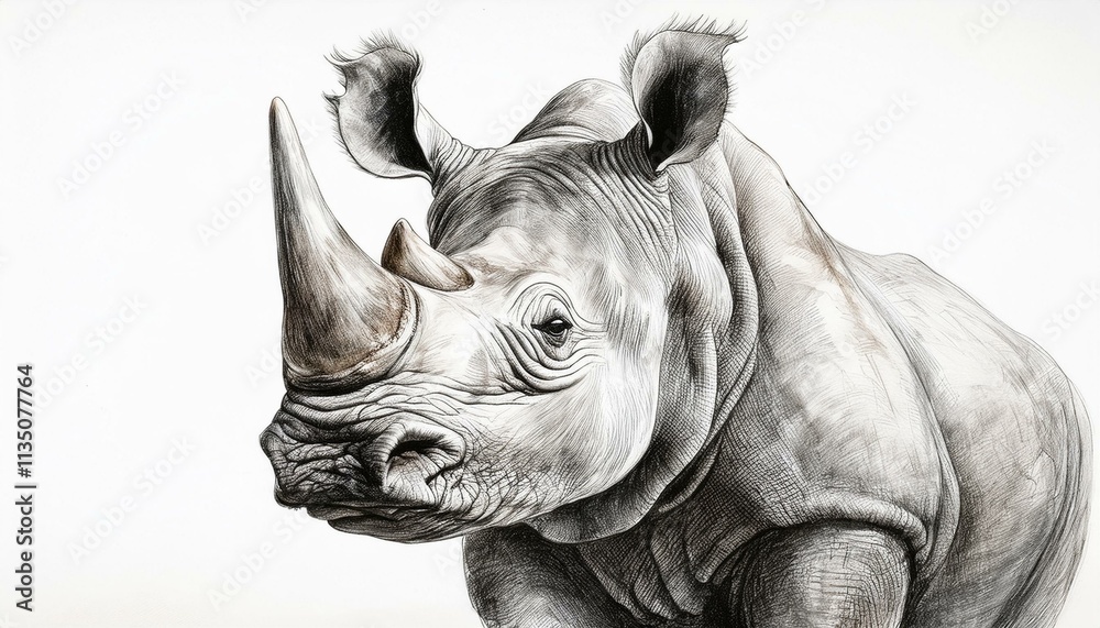 Rhinoceros sketched in pencil on white background Rhinoceros sketched in pencil on white background