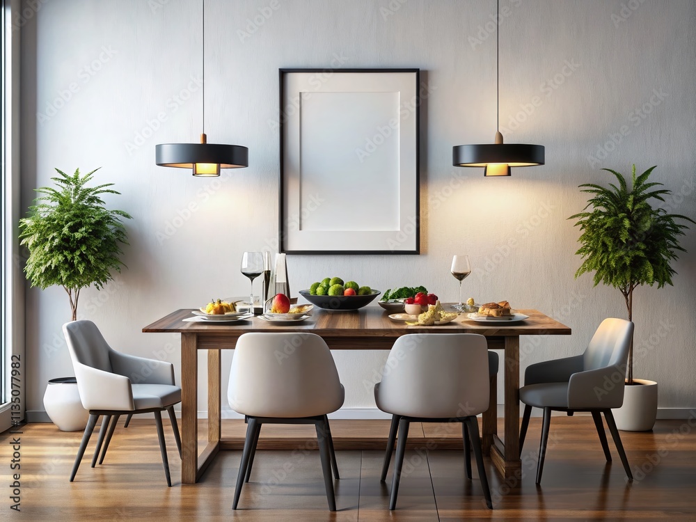 Modern Culinary Art: A Blank Canvas in a Black Frame Against a White Wall, Perfect for Showcasing an Exquisite Dish in a Contemporary Dining Space Modern Culinary Art: A Blank Canvas in a Black Frame Against a White Wall, Perfect for Showcasing an Exquisite Dish in a Contemporary Dining Space