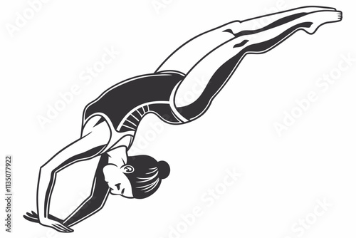 Diver Mid-Flip Upside-down or curled-over figure showing grace in motion vector silhouette on a white background