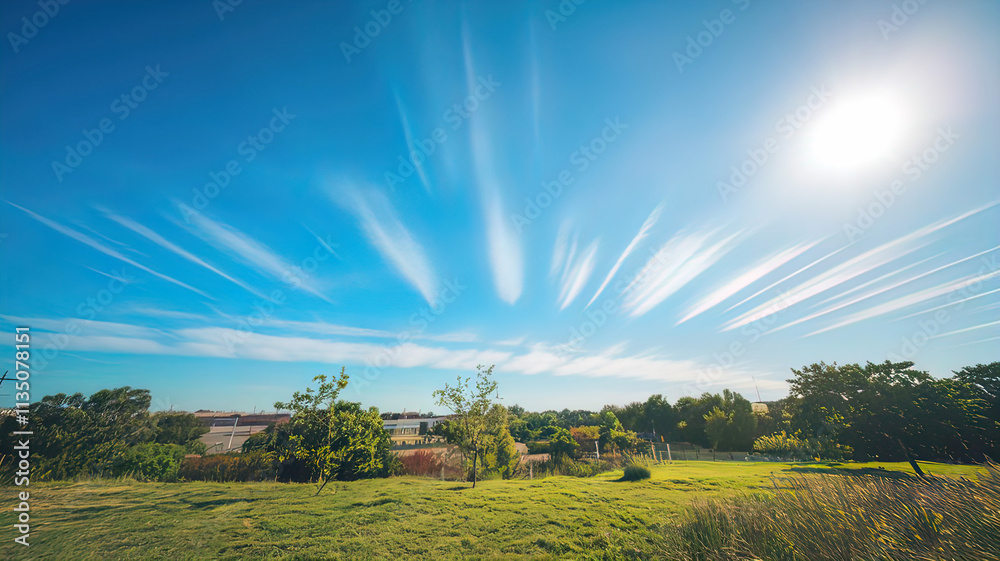 The sky is blue and clear, with thin light clouds. The sky is blue and clear, with thin light clouds.
