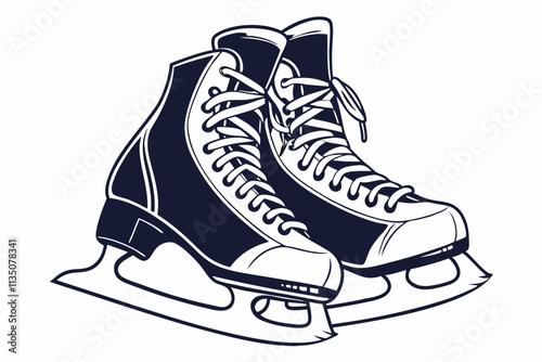 Ice Skates Blade details visible with curved edges vector silhouette on a white background