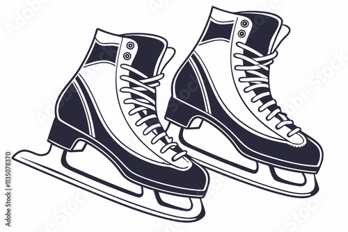 Ice Skates Blade details visible with curved edges vector silhouette on a white background