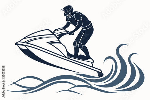 Jet Ski Rider leaning forward on a small watercraft with waves below