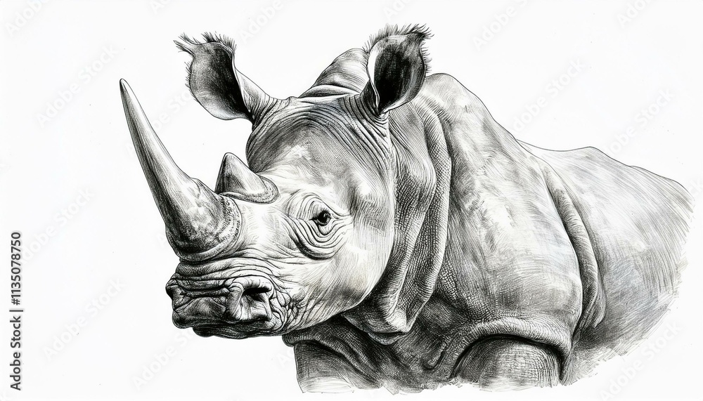 Rhinoceros sketched in pencil on white background Rhinoceros sketched in pencil on white background