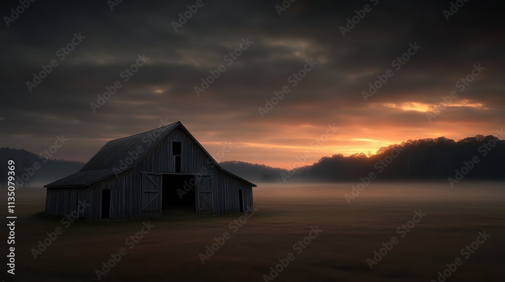 Misty Sunrise with Historic Barn Misty Sunrise with Historic Barn