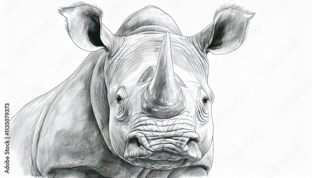 Rhinoceros sketched in pencil on white background Rhinoceros sketched in pencil on white background