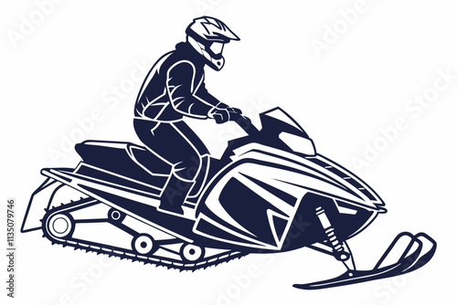 Snowmobile Rider Profile of a rider on a streamlined snow vehicle vector silhouette on a white background