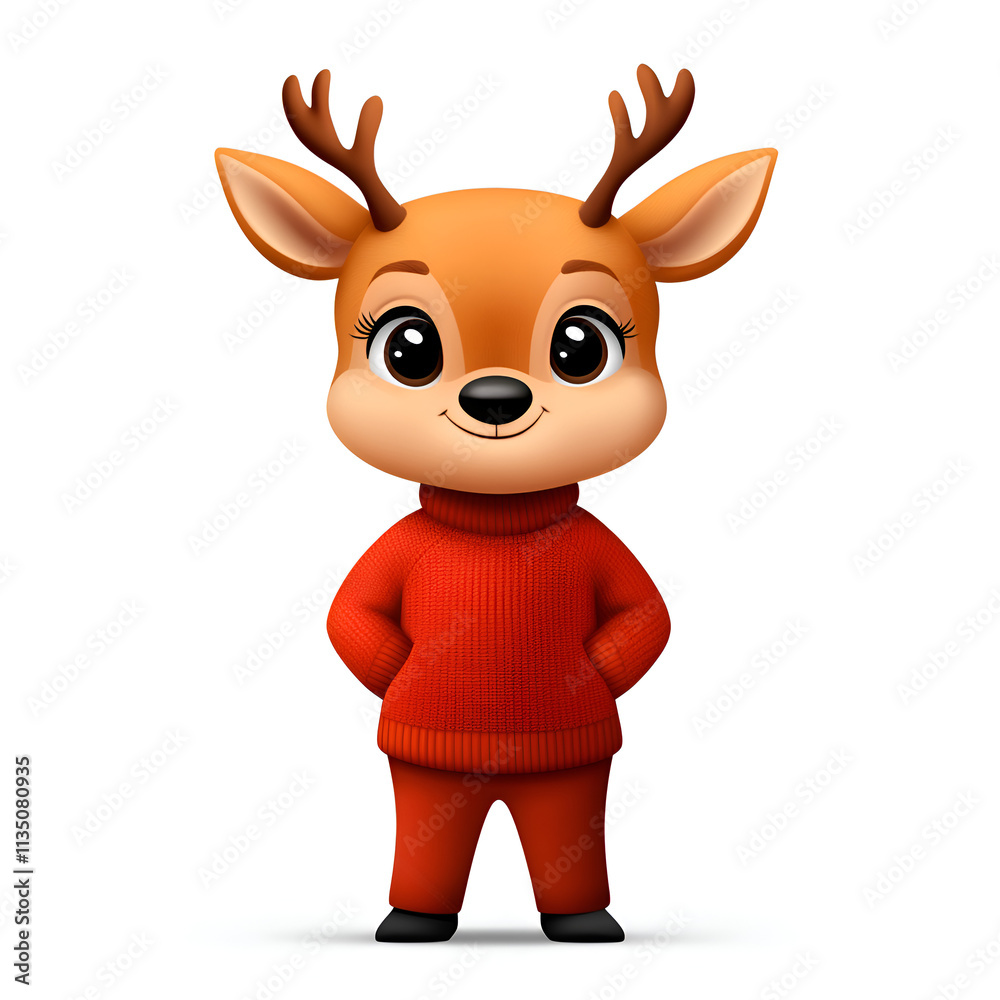Obraz premium An adorable cartoon deer character in a red sweater, exuding charm and playfulness.