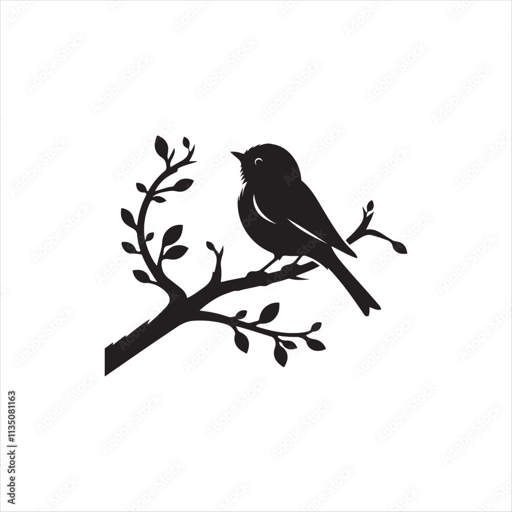 little bird on branch silhouette vector logo little bird on branch silhouette vector logo