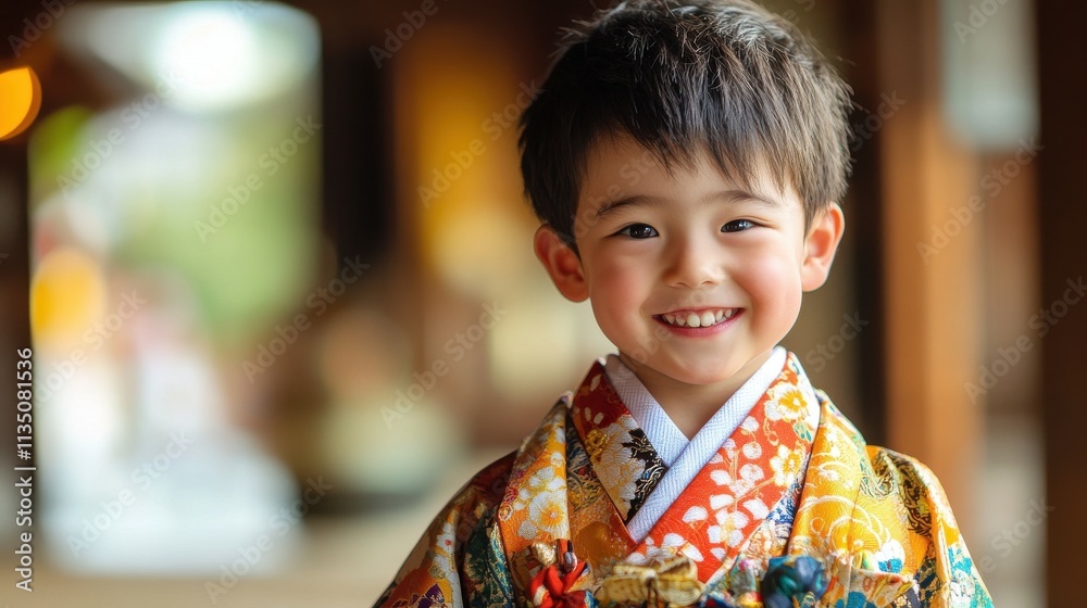 Young Japanese boy with traditional attire and a playful smile. Young Japanese boy with traditional attire and a playful smile.