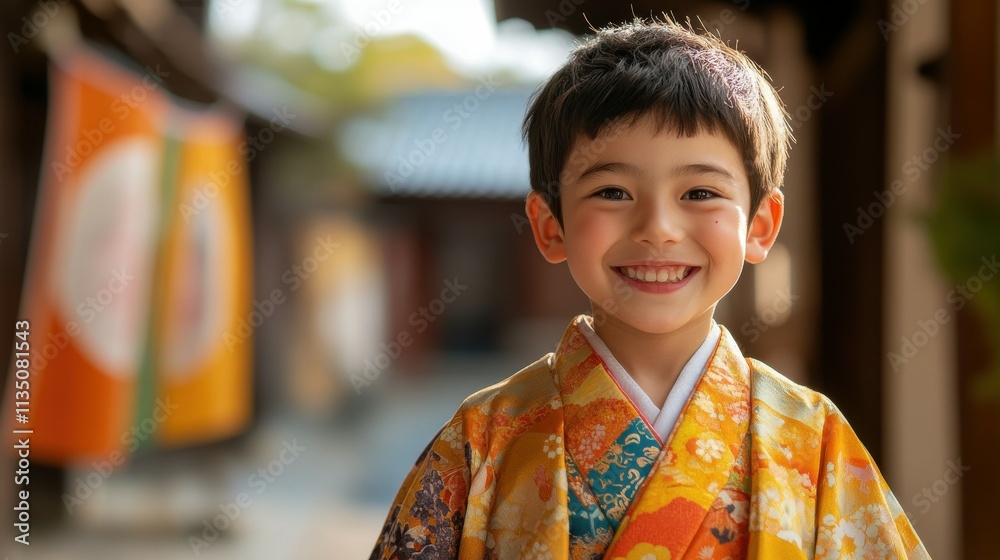 Young Japanese boy with traditional attire and a bright grin. Young Japanese boy with traditional attire and a bright grin.