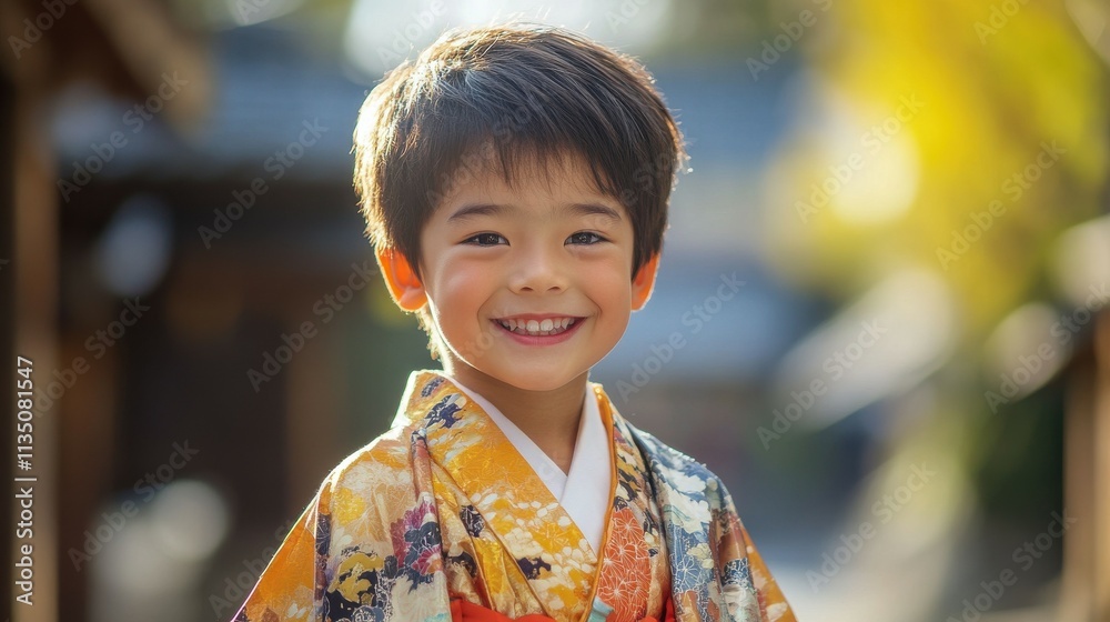 Young Japanese boy with traditional attire and a bright grin. Young Japanese boy with traditional attire and a bright grin.
