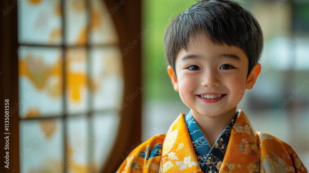 Young Japanese boy with traditional attire and a bright grin. Young Japanese boy with traditional attire and a bright grin.