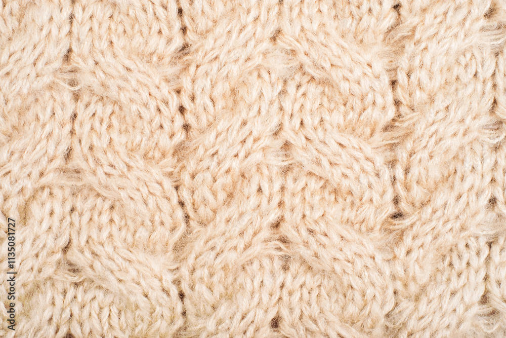 Cozy background of beige knitted texture with cables and braids Cozy background of beige knitted texture with cables and braids