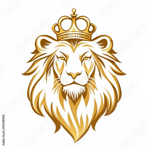 Design of lion head with crown icon logo illustration isolated on white background