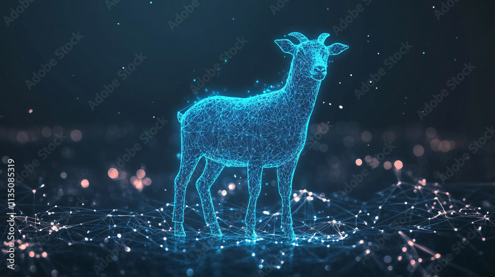 A glowing goat icon surrounded by farming data, representing online sustainable agriculture platforms, livestock management tools, and smart grazing analytics. A glowing goat icon surrounded by farming data, representing online sustainable agriculture platforms, livestock management tools, and smart grazing analytics.
