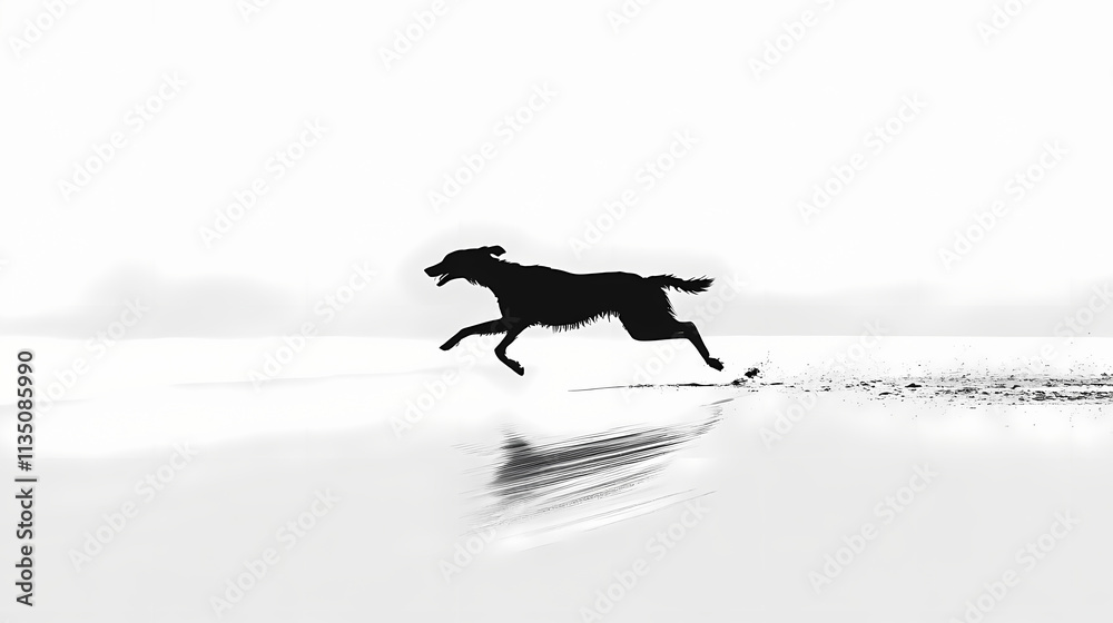 In a blissful moment, an exuberant dog races across the beach. this minimalist photo radiates joy and freedom, encapsulating the essence of pure happiness. Blissful. Illustration In a blissful moment, an exuberant dog races across the beach. this minimalist photo radiates joy and freedom, encapsulating the essence of pure happiness. Blissful. Illustration