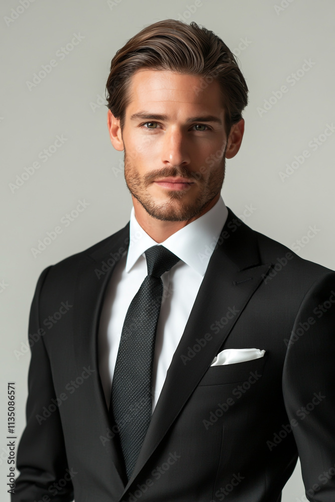 A handsome man in a black suit A handsome man in a black suit