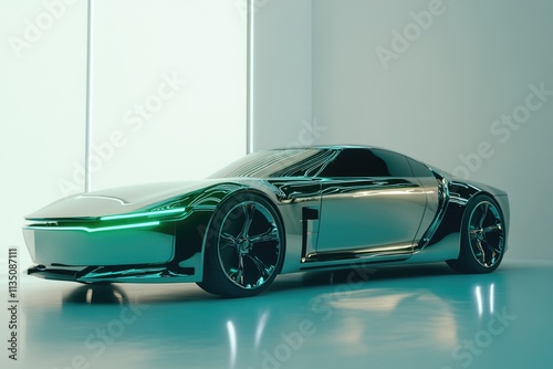 Sleek, futuristic electric sports car in a minimalist setting. photo