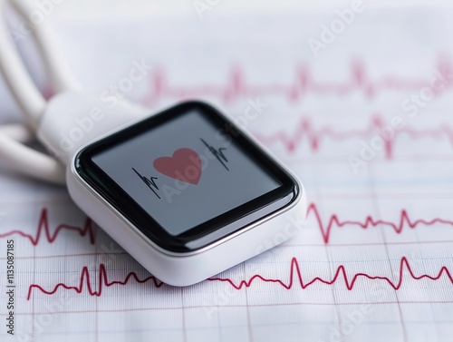 health warning concept. A detailed shot of a wearable ECG device detecting irregular heart rhythms and issuing a health warning photo