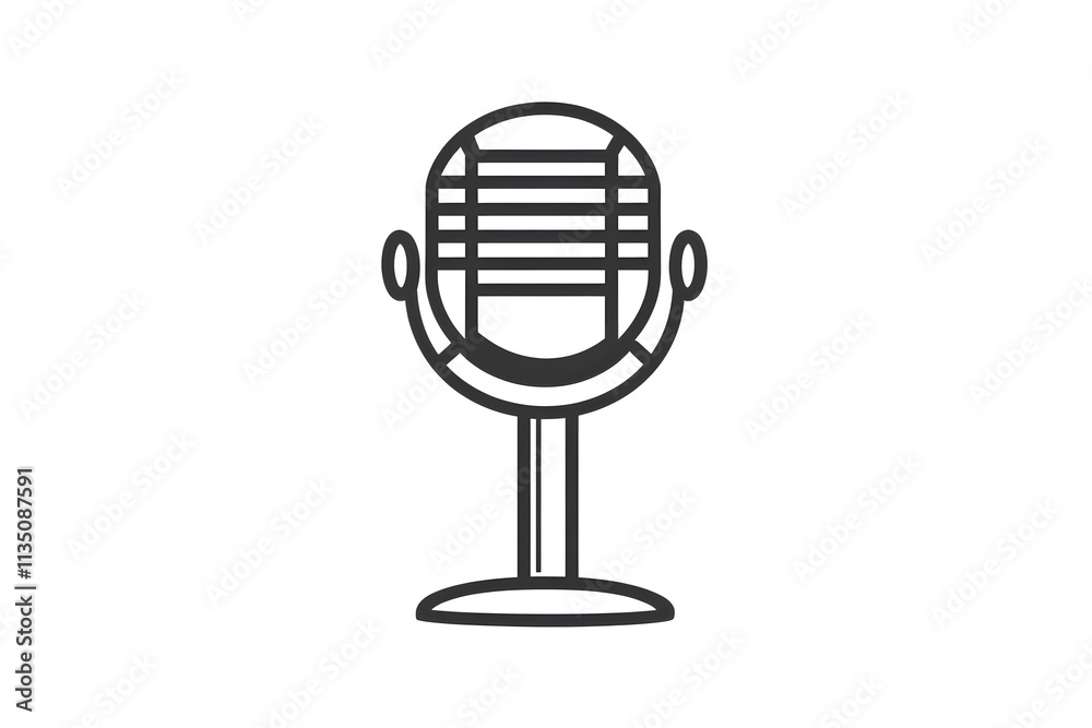  Simple retro-style microphone illustration perfect for podcasting, audio recording, music projects, or communication design, ideal for creators, musicians, and designers alike