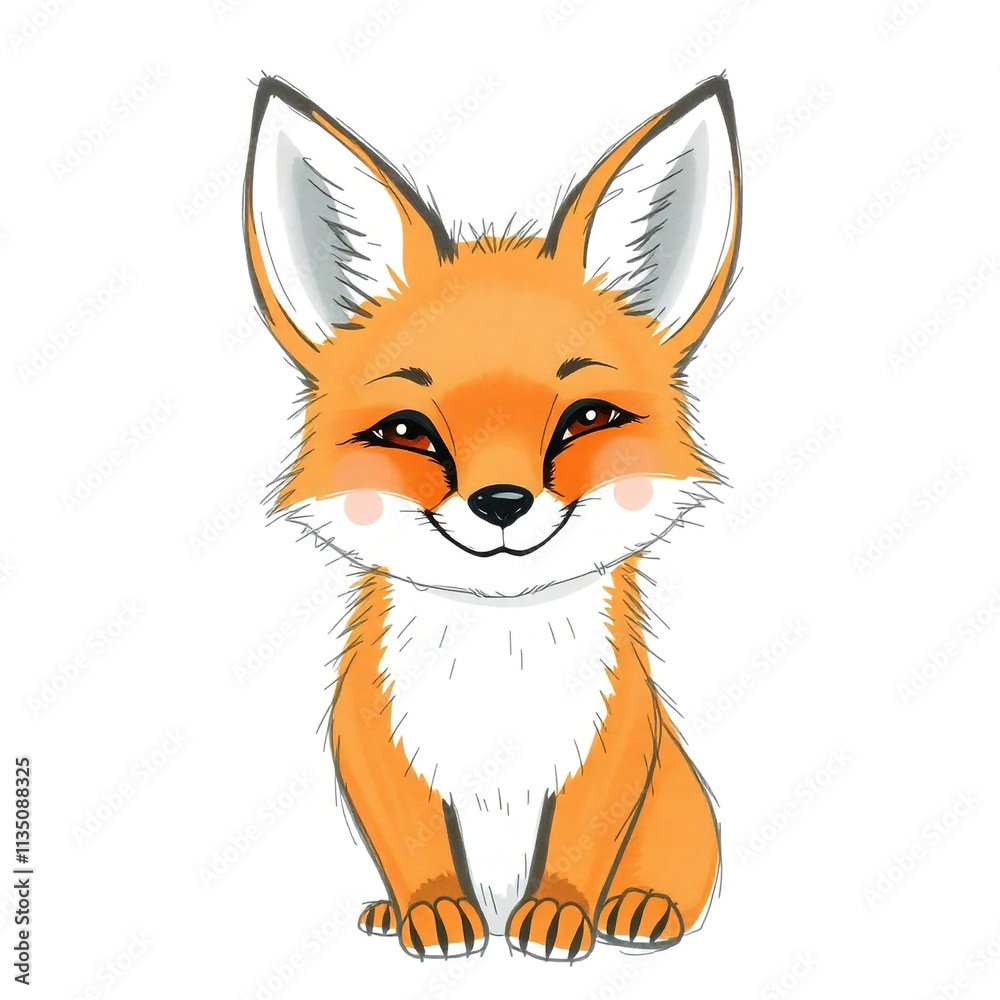 Obraz premium Adorable watercolor illustration of a smiling fox, perfect for art prints and nature-themed designs.