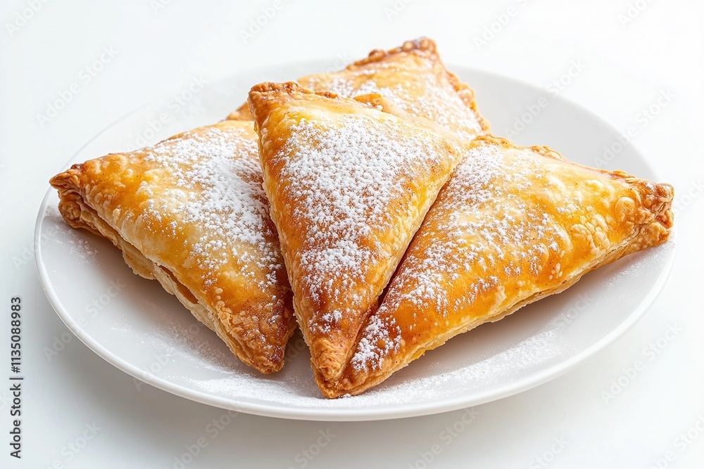  Moroccan pastilla pie with a golden flaky crust, dusted with powdered sugar and cinnamon.