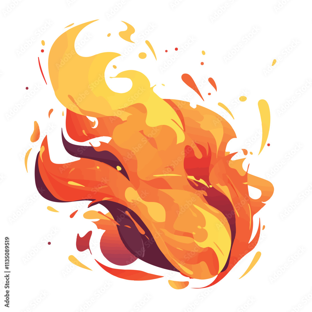 Naklejka premium Fire illustration and cute fire character in vector format