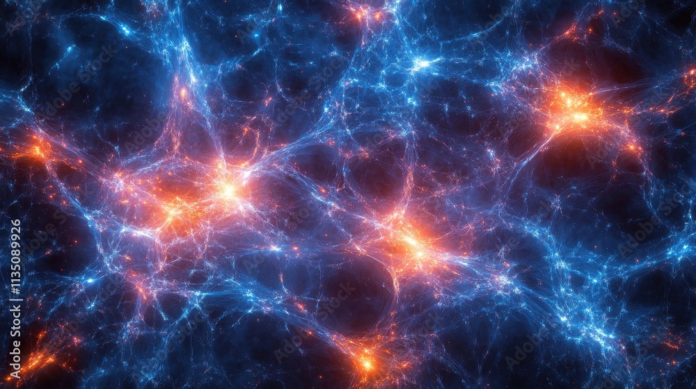 Abstract Cosmic Network with Blue and Orange Highlights Abstract Cosmic Network with Blue and Orange Highlights
