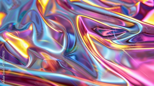 A close-up of a shiny, multi-colored holographic surface with a smooth texture.