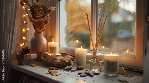 Cozy home decor with candles, reed diffusers emitting intoxicating scents