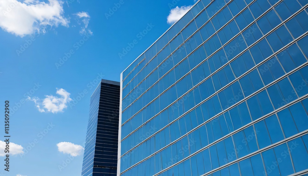 Modern Glass Skyscrapers Under a Bright Blue Sky: Architectural Marvel in Urban Landscape Modern Glass Skyscrapers Under a Bright Blue Sky: Architectural Marvel in Urban Landscape