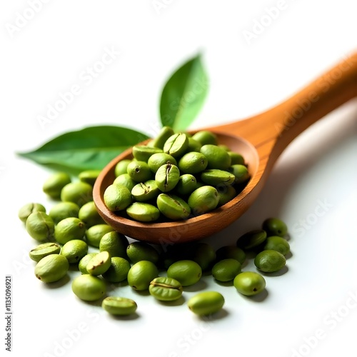 Wallpaper Mural green coffee in a wooden spoon Torontodigital.ca