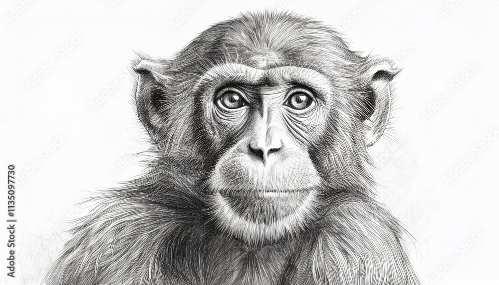 Monkey sketched in pencil on white background Monkey sketched in pencil on white background