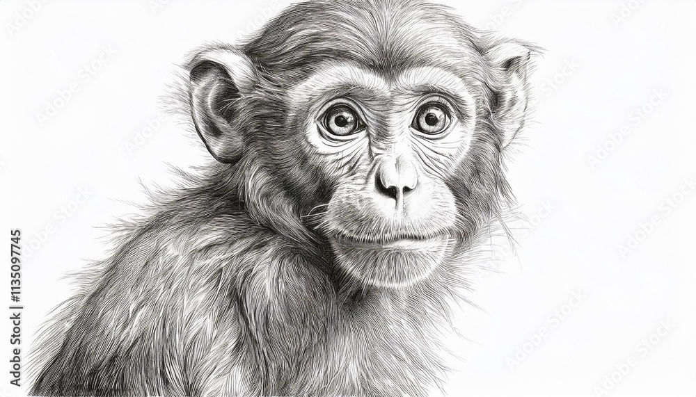 Monkey sketched in pencil on white background Monkey sketched in pencil on white background