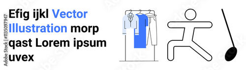 Clothes on hangers in closet, person running, and text with selective color highlights. Ideal for fashion, fitness, organization, lifestyle, editorial digital design branding. Landing page