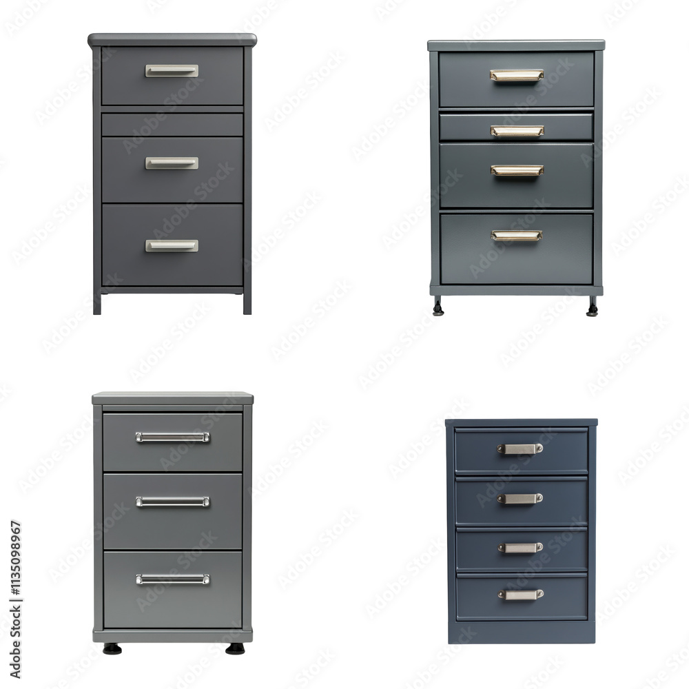 Set of Four Modern Wooden Chest Drawers with Gold Handles Set of Four Modern Wooden Chest Drawers with Gold Handles