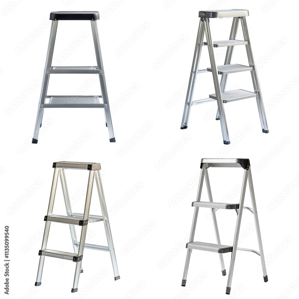 Set of Four Silver Step Stools Modern Minimalist Design Set of Four Silver Step Stools Modern Minimalist Design