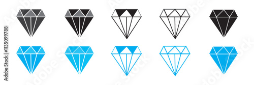 Set of Gaming, precious crystal stones. Diamond icons flat styles editable stock for mobile concept and web designs. Game diamond Vectors. Rich symbols collection isolated on transparent background.