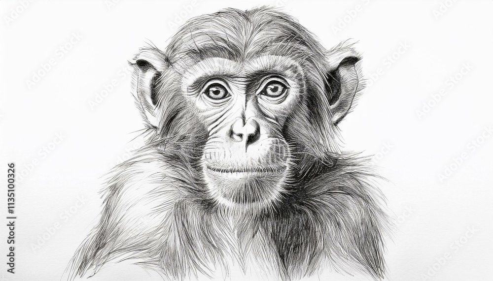 Monkey sketched in pencil on white background Monkey sketched in pencil on white background