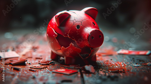 Broken Piggy Bank Representing Bankruptcy: Loss of Savings and Financial Struggles