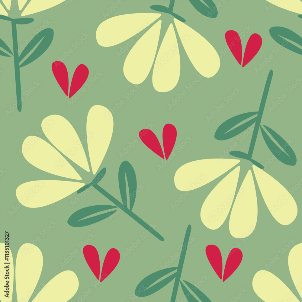 Fototapeta premium Seamless floral pattern, liberty ditsy print, vintage ornament with plant drawing. Elegant botanical design: hand drawn small flowers, tiny leaves, bouquets on a light background.