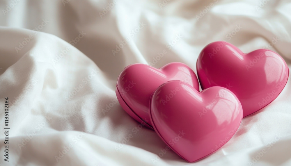 Three Pink Hearts on White Fabric Love Romance Valentine s Day Three Pink Hearts on White Fabric Love Romance Valentine s Day
